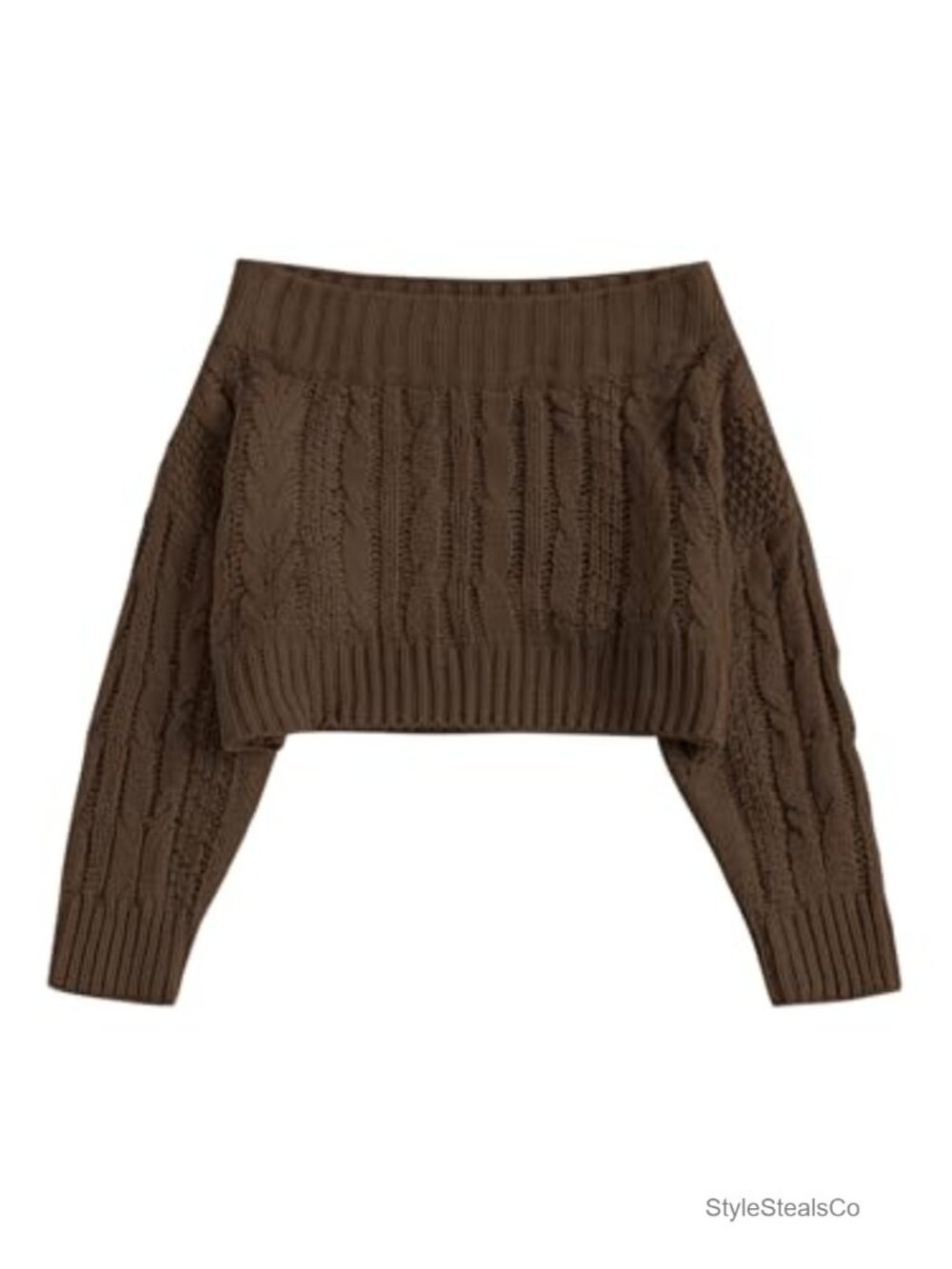 Off Shoulder Ribbed Knit Crop Sweater Batwing Long Sleeve Pullover